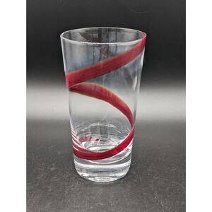 Pier 1 Red Swirline Highball Water Tea Drinking Glass Tumbler Retired Hand blown